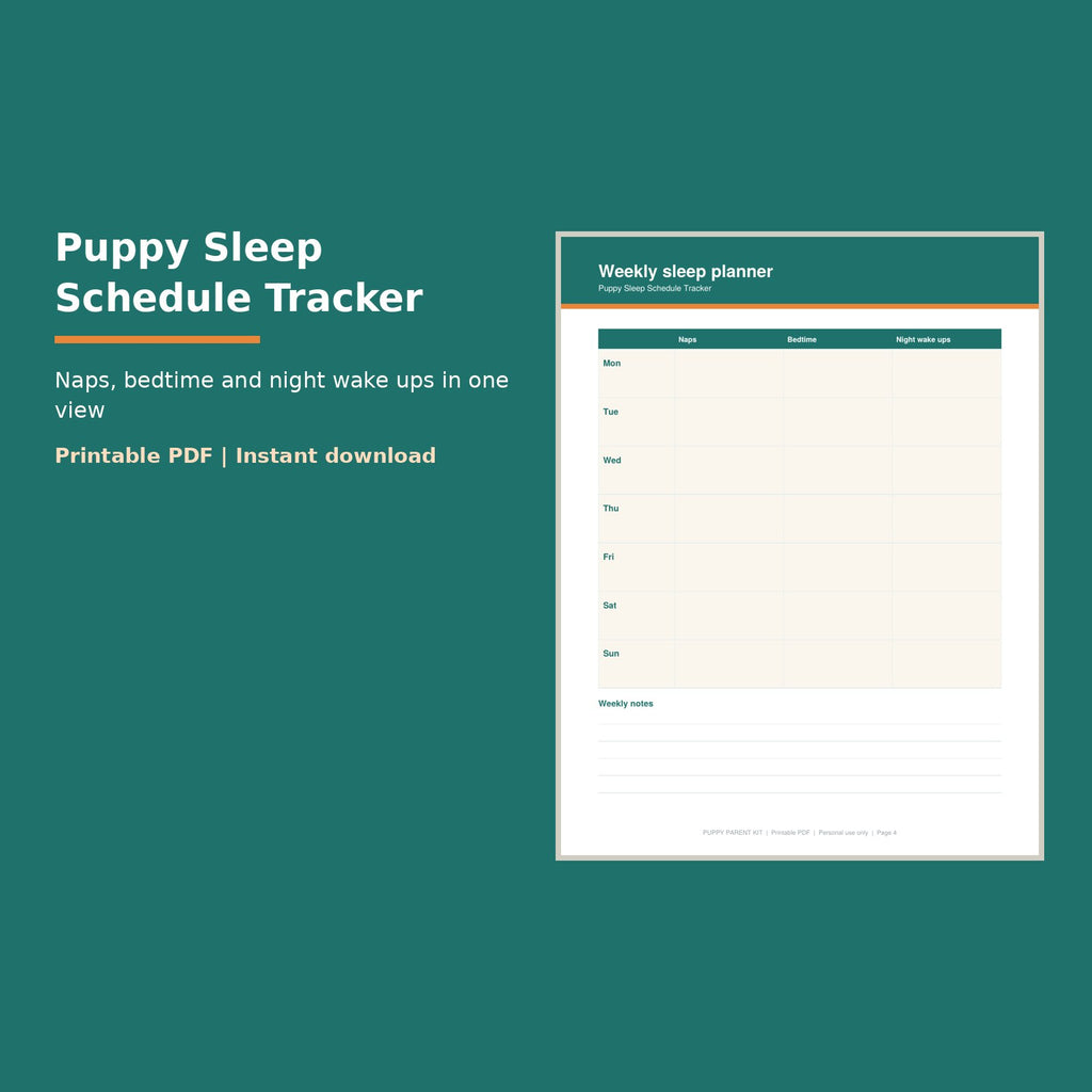 Puppy Sleep Schedule Tracker printable PDF, image 1