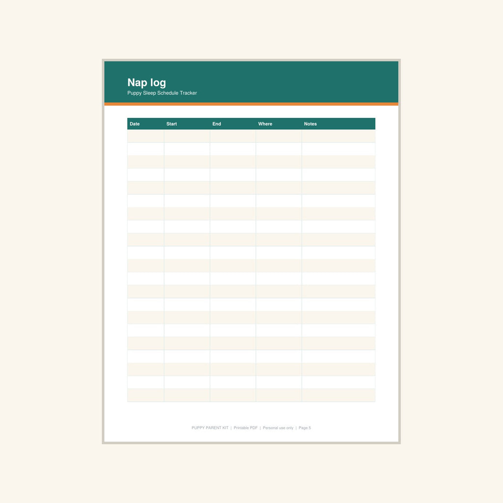 Puppy Sleep Schedule Tracker printable PDF, image 5