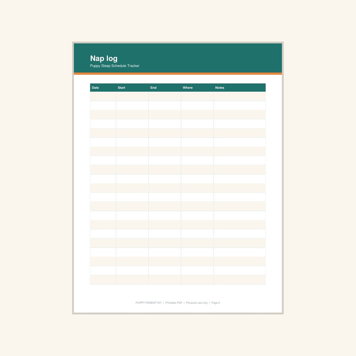 Puppy Sleep Schedule Tracker printable PDF, image 5