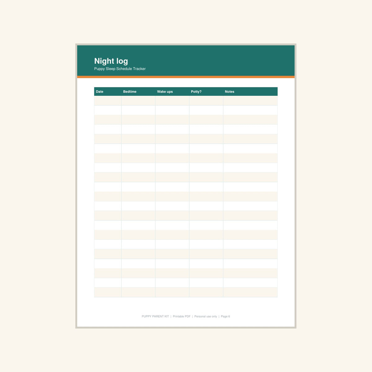 Puppy Sleep Schedule Tracker printable PDF, image 6