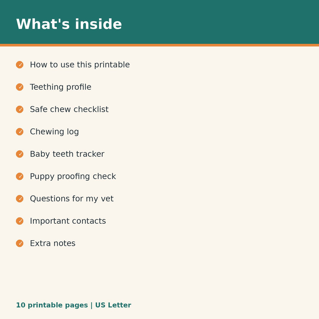 Puppy Teething & Chewing Tracker printable PDF, image 2