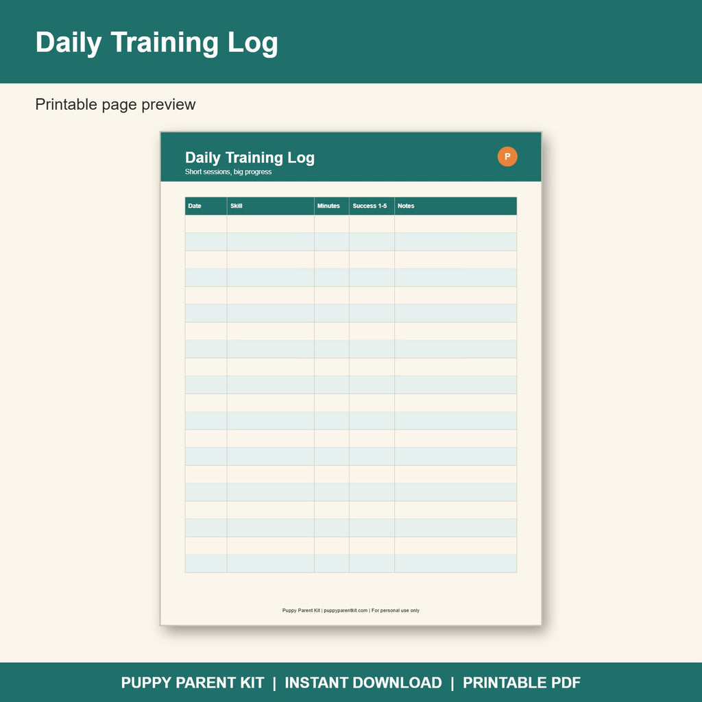 Puppy Training Log & Commands Checklist Printable | Dog Training Planner (PDF)