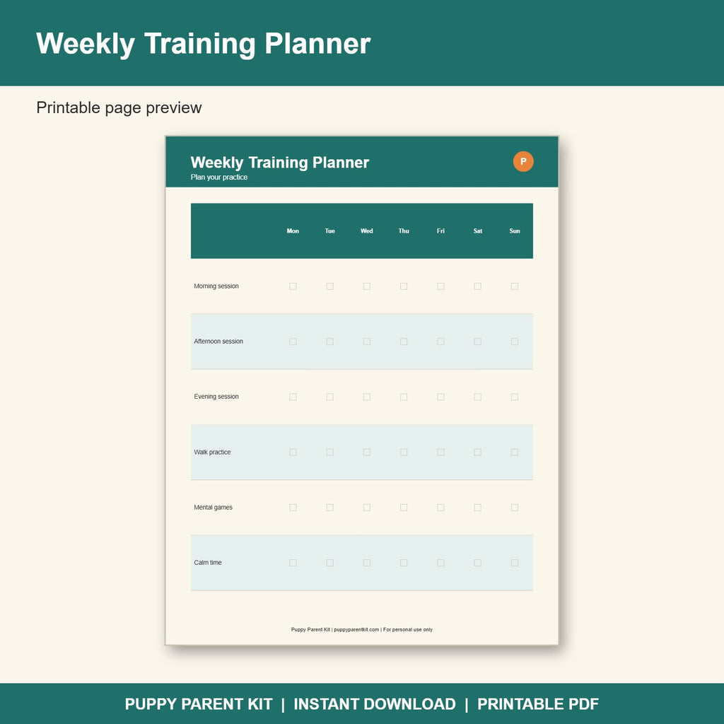 Puppy Training Log & Commands Checklist Printable | Dog Training Planner (PDF)