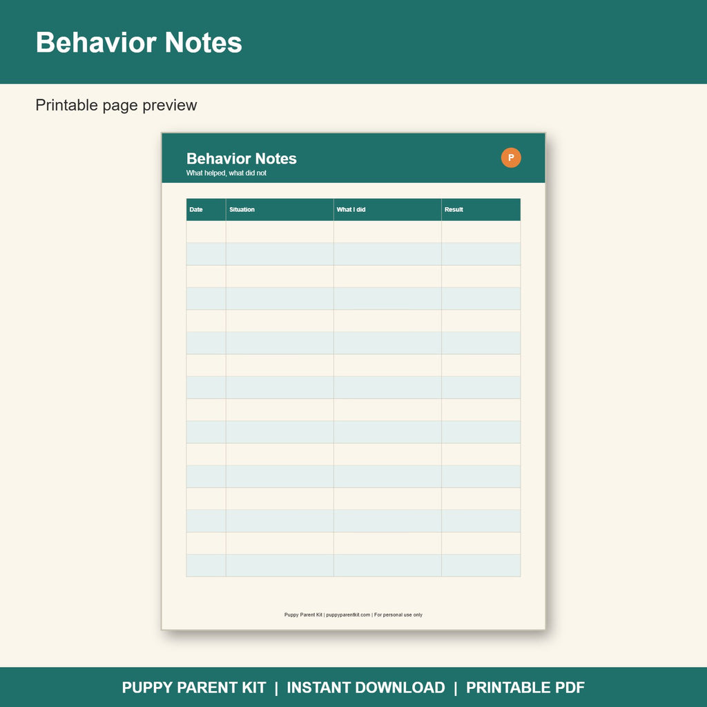 Puppy Training Log & Commands Checklist Printable | Dog Training Planner (PDF)