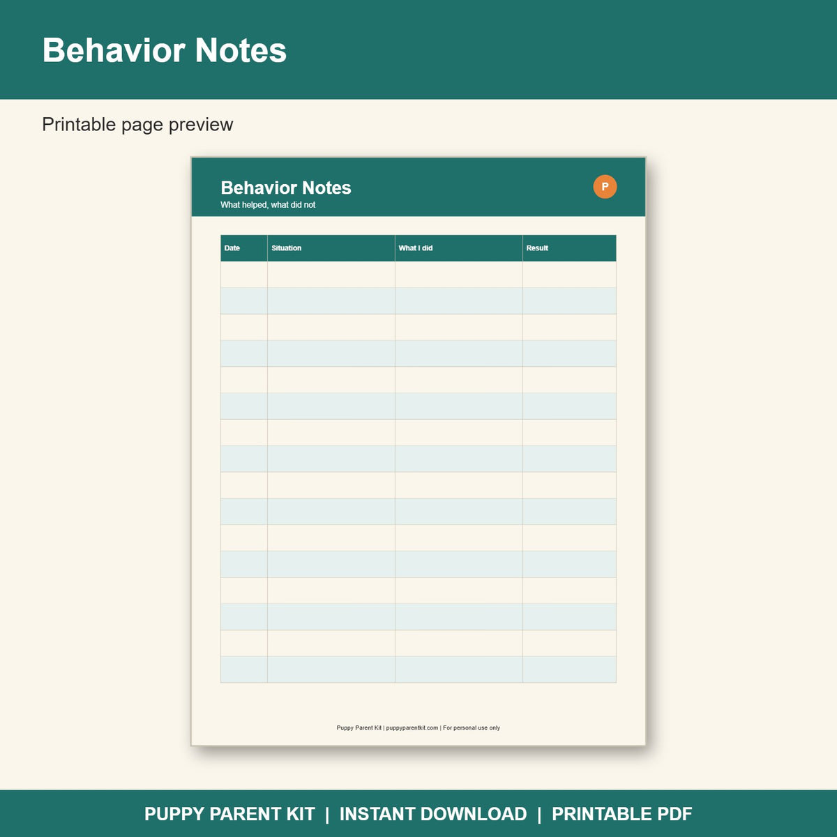 Puppy Training Log & Commands Checklist Printable | Dog Training Planner (PDF)