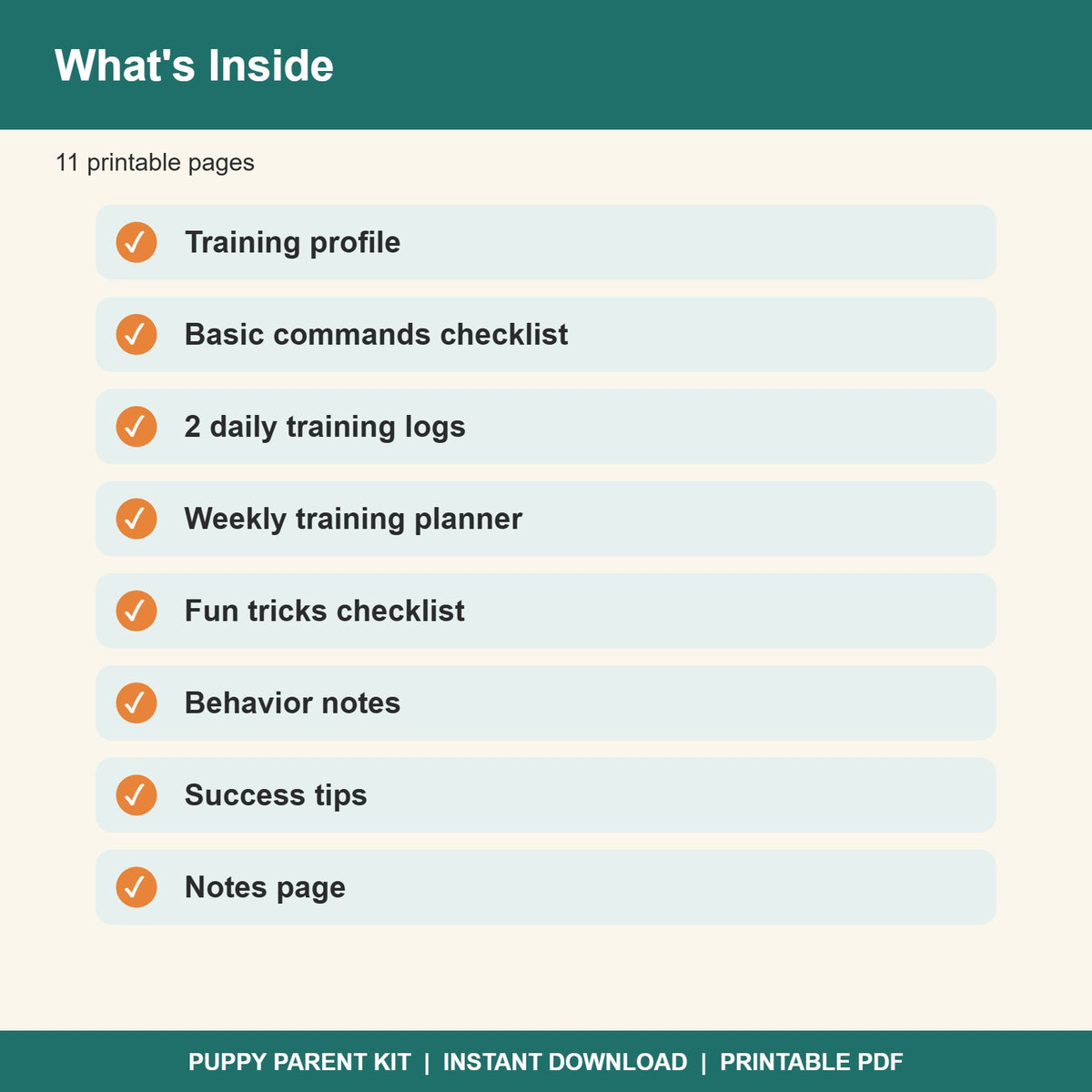 Puppy Training Log & Commands Checklist Printable | Dog Training Planner (PDF)