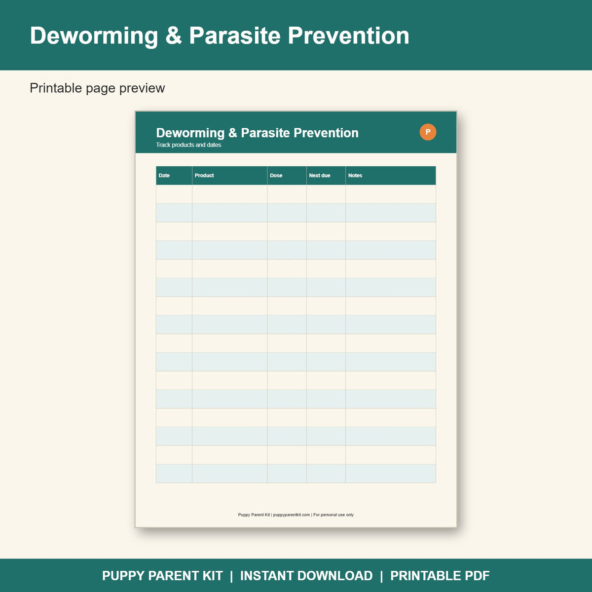 Puppy Vaccination & Vet Record Log Printable | Dog Health Record Book (PDF)