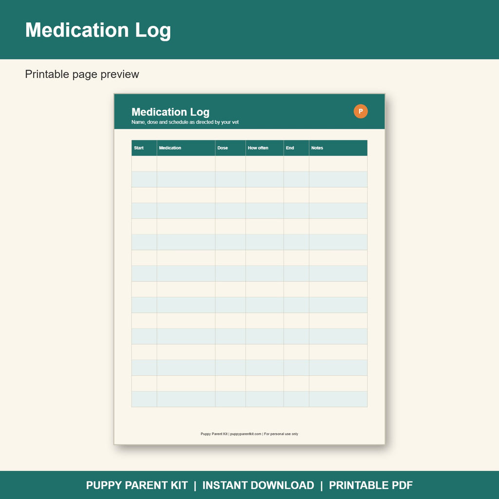 Puppy Vaccination & Vet Record Log Printable | Dog Health Record Book (PDF)