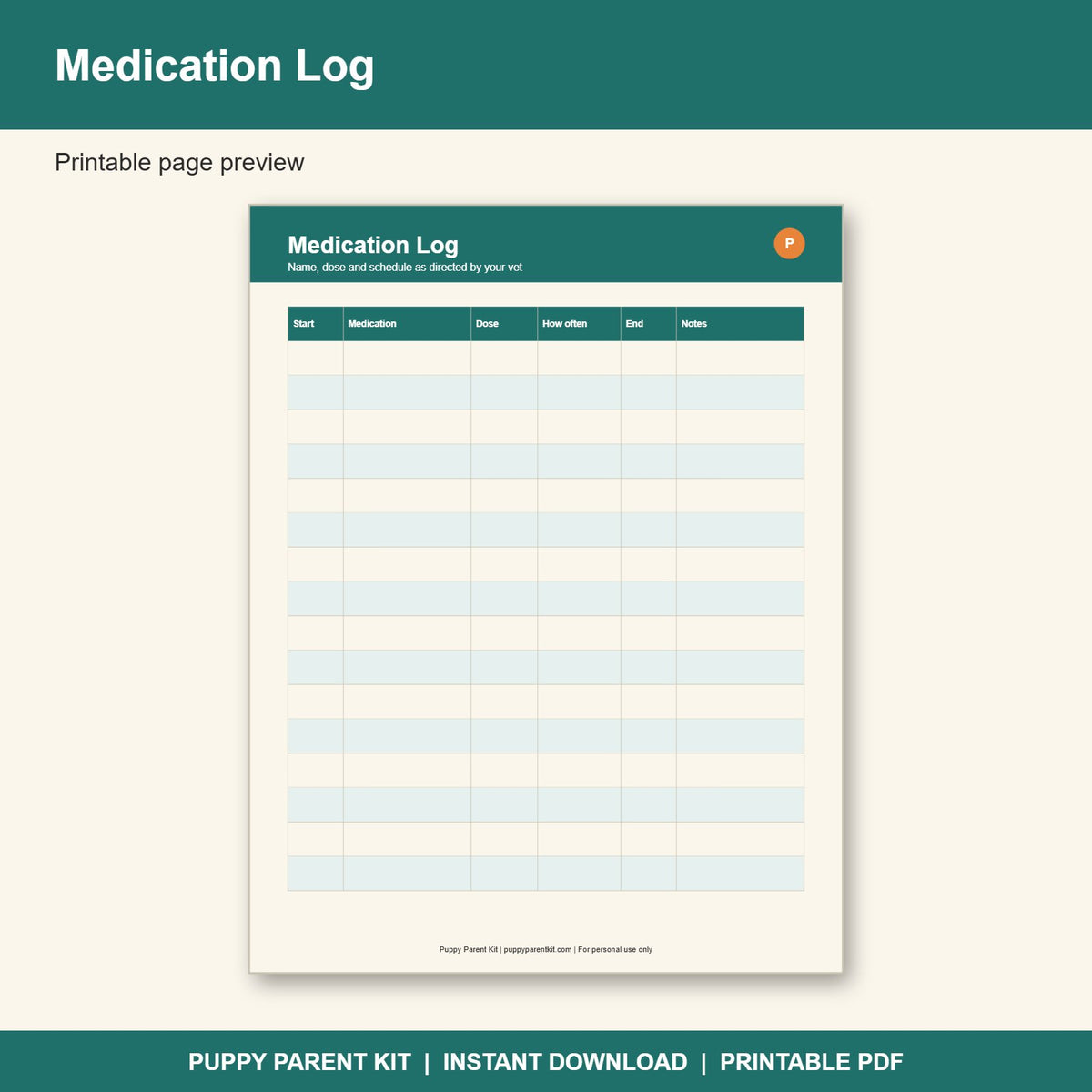 Puppy Vaccination & Vet Record Log Printable | Dog Health Record Book (PDF)