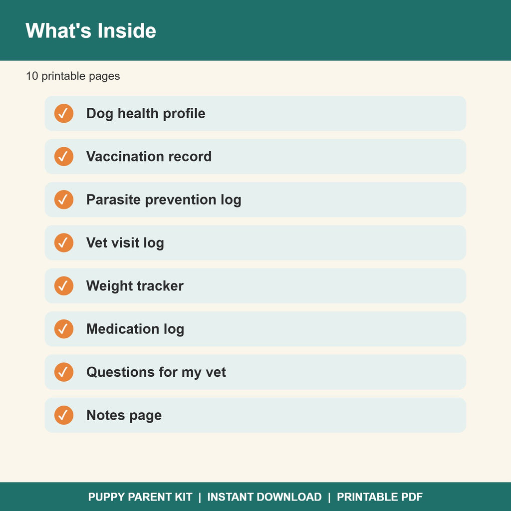 Puppy Vaccination & Vet Record Log Printable | Dog Health Record Book (PDF)