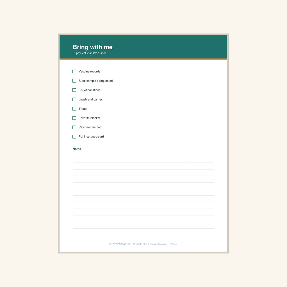 Puppy Vet Visit Prep Sheet printable PDF, image 4