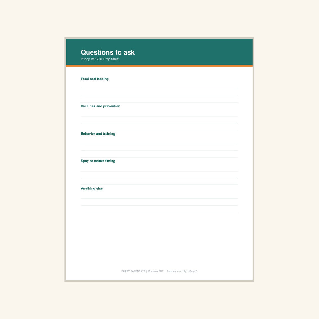 Puppy Vet Visit Prep Sheet printable PDF, image 5