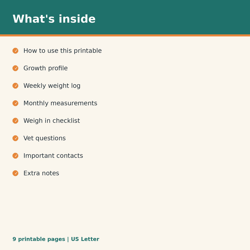 Puppy Weight & Growth Tracker printable PDF, image 2