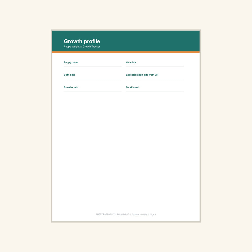 Puppy Weight & Growth Tracker printable PDF, image 3