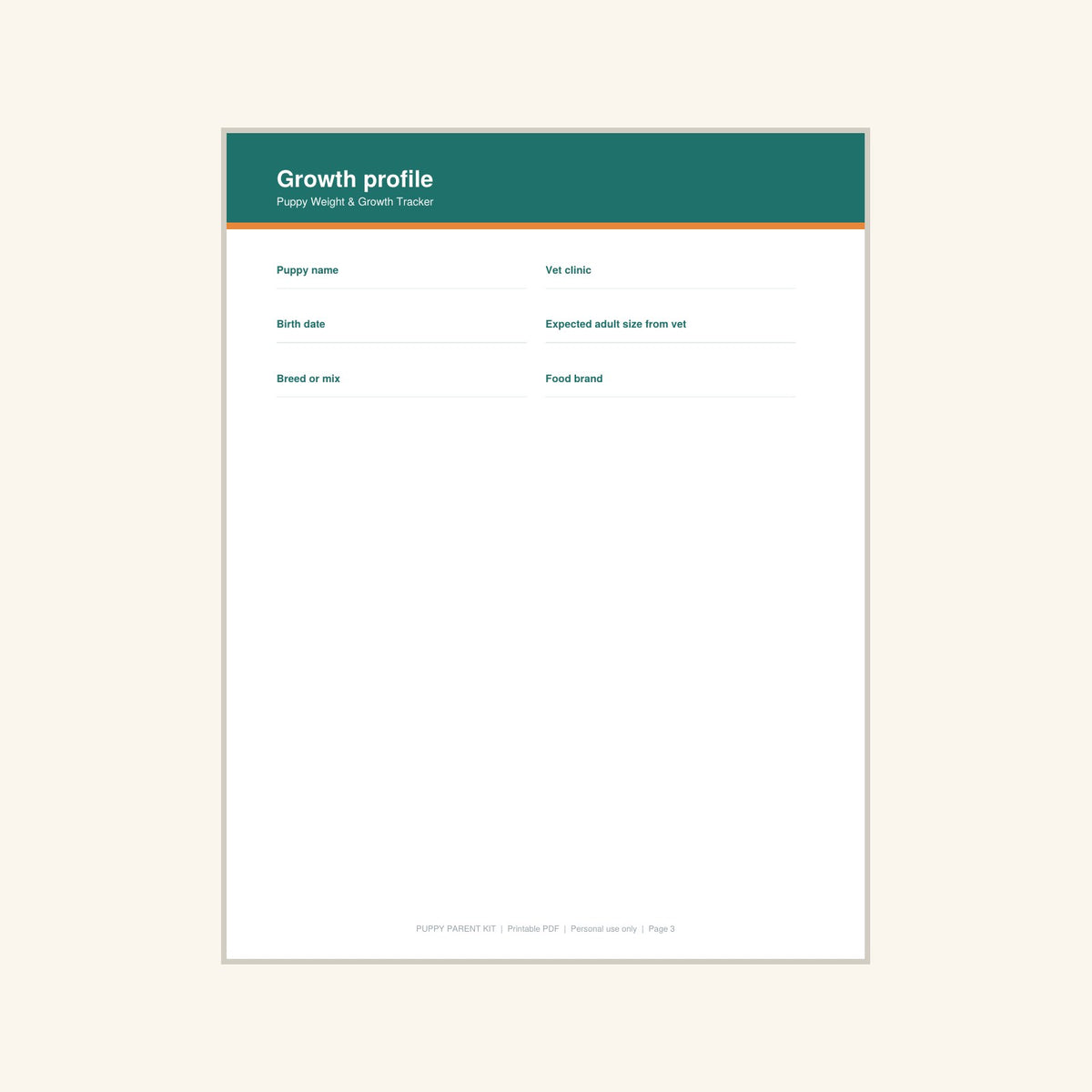 Puppy Weight & Growth Tracker printable PDF, image 3