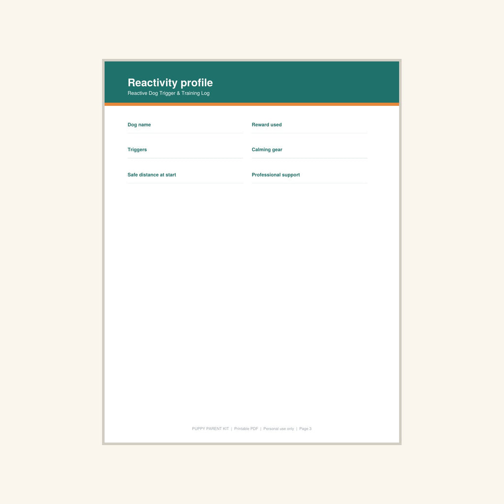 Reactive Dog Trigger & Training Log printable PDF, image 3