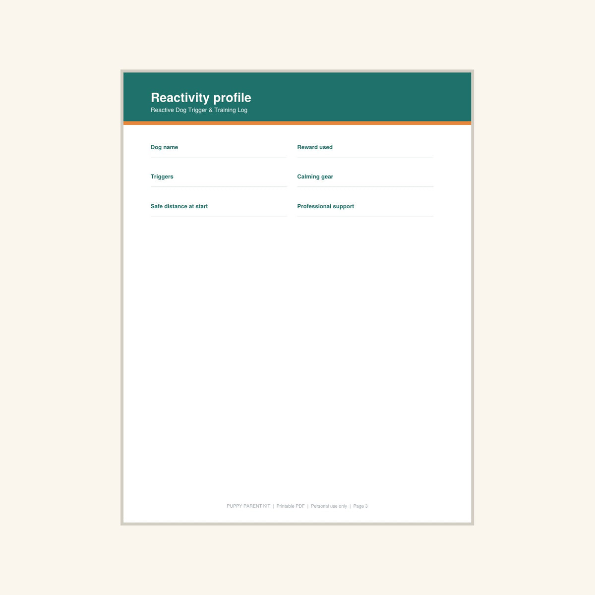 Reactive Dog Trigger & Training Log printable PDF, image 3