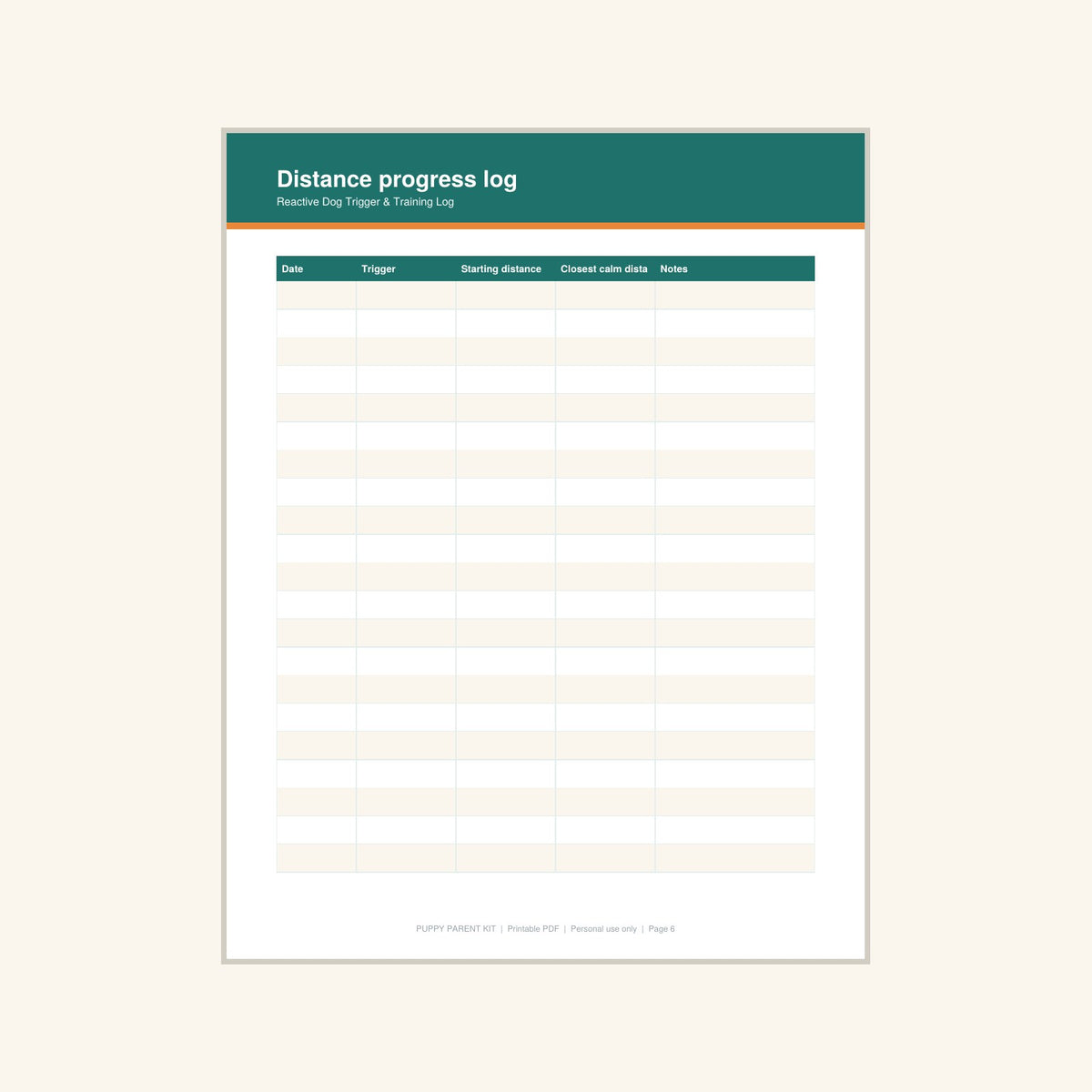 Reactive Dog Trigger & Training Log printable PDF, image 6