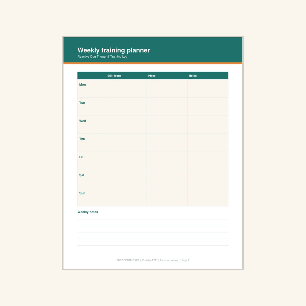 Reactive Dog Trigger & Training Log printable PDF, image 7