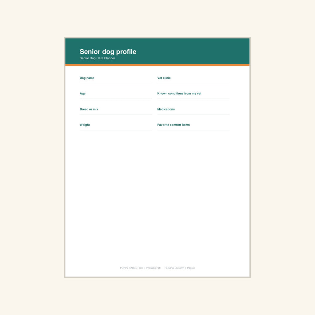 Senior Dog Care Planner printable PDF, image 3