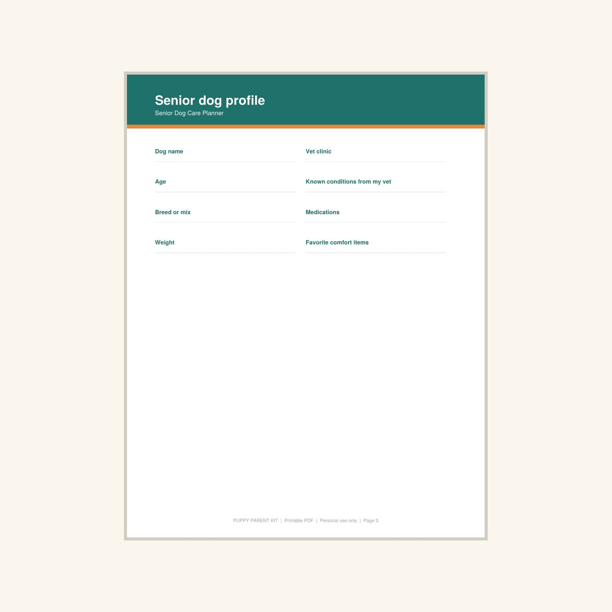 Senior Dog Care Planner printable PDF, image 3